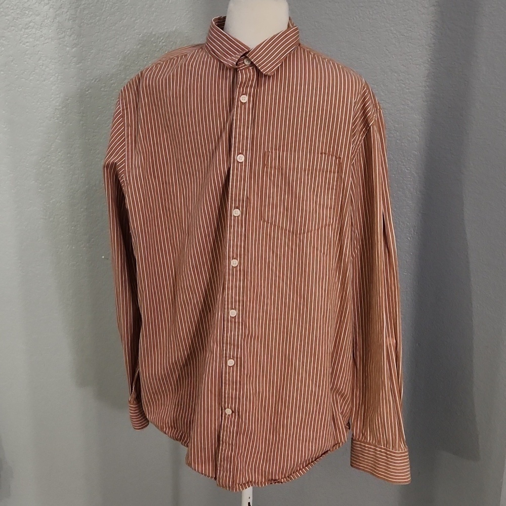 Old Navy Orange and White Striped Longsleeve Button Down Dress Shirt Size XL